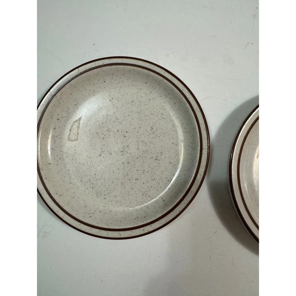 Syracuse China Vintage Restaurant Ware Speckled Tan Brown Band Plates Set of 2